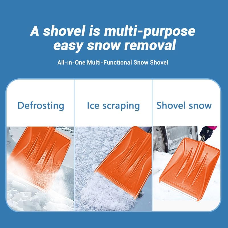 Daxguard Snow Shovel，2026 Upgraded Lightweight Steel Handle Snow Removal Tool, Kids Snow Shovel, Suitable for Emergencies, Car Driveways, Gardens, Camping (Orange - Image 3